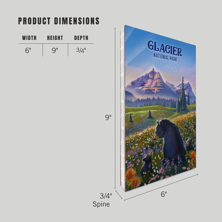 Lined 6x9 Journal, Glacier National Park, Bear Family in Field, Going to the Sun Road, Lay Flat, 193 Pages, FSC paper