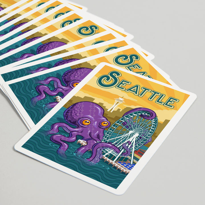Playing Cards, Seattle, Washington, Giant Octopus, 52 Card Deck with Jokers in Box, Unique Art