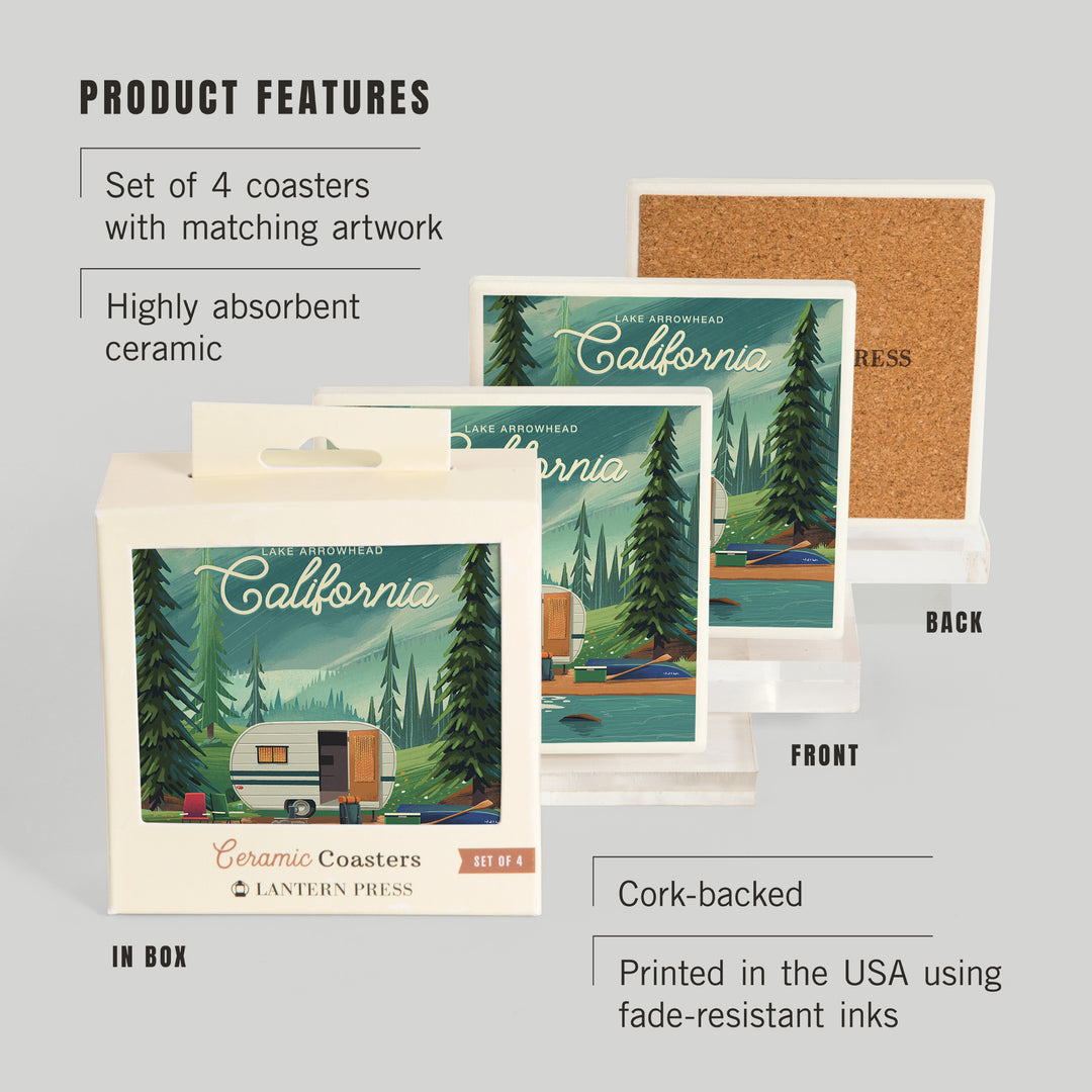 Lake Arrowhead, California, Outdoor Activity, At Home Anywhere, Camper in Evergreens, Coasters