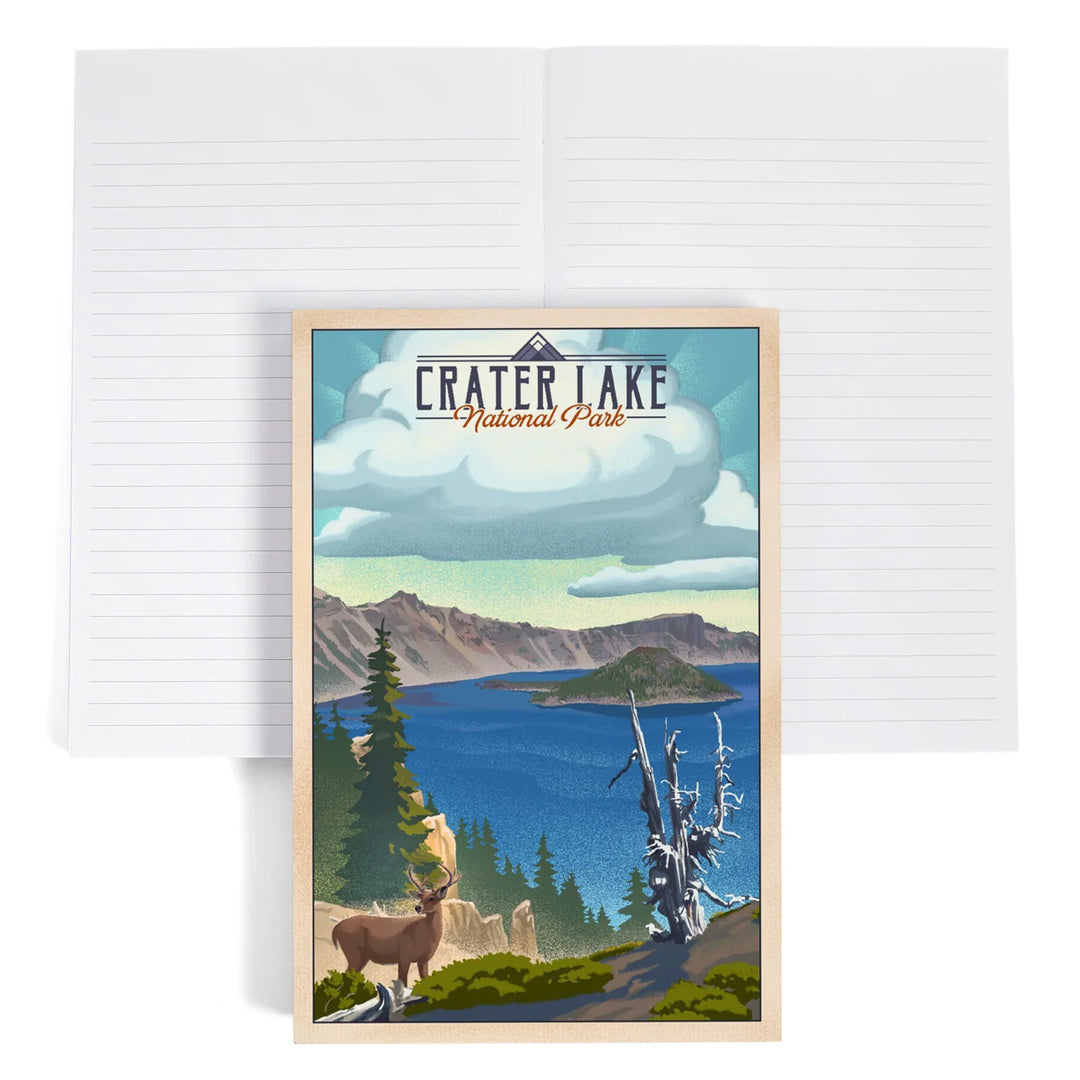 Lined 6x9 Journal, Crater Lake National Park, Lithograph National Park Series, Lay Flat, 193 Pages, FSC paper