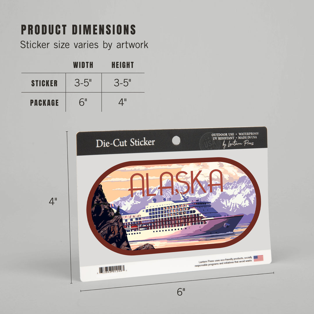 Alaska, Cruise Ship and Sunset, Contour, Vinyl Sticker
