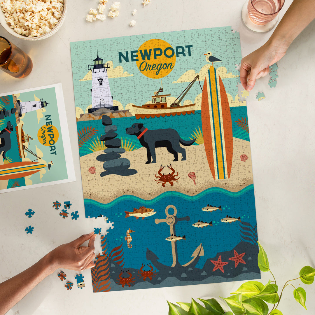 Newport, Oregon, Geometric, Beach and Lighthouse, 1000 Piece Jigsaw Puzzle