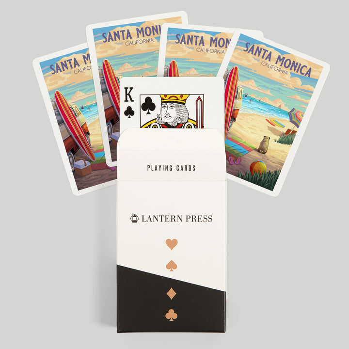 Playing Cards, Santa Monica, California, Sand N Surf, 52 Card Deck with Jokers in Box, Unique Art