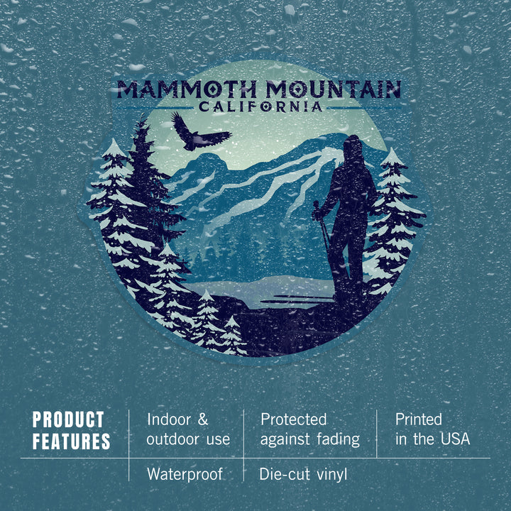 Mammoth Mountain, California, Skier and Mountain, Contour, Vinyl Sticker