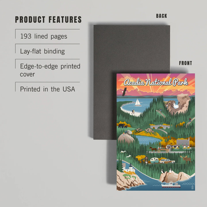 Lined 6x9 Journal, Acadia National Park, Maine, Retro View, Lay Flat, 193 Pages, FSC paper
