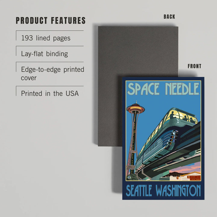 Lined 6x9 Journal, Seattle, Washington, Space Needle and Monorail, Lay Flat, 193 Pages, FSC paper
