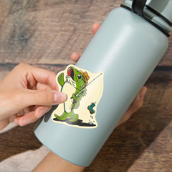 Vintage Mascot, Bass Fishing, Vinyl Sticker