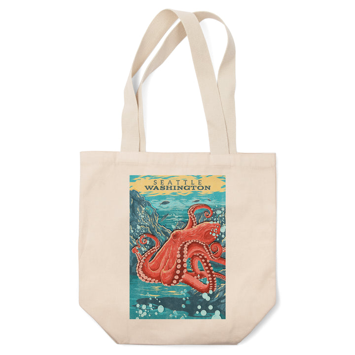 Seattle, Washington, Vintage Print Press, Octopus, Tote Bag
