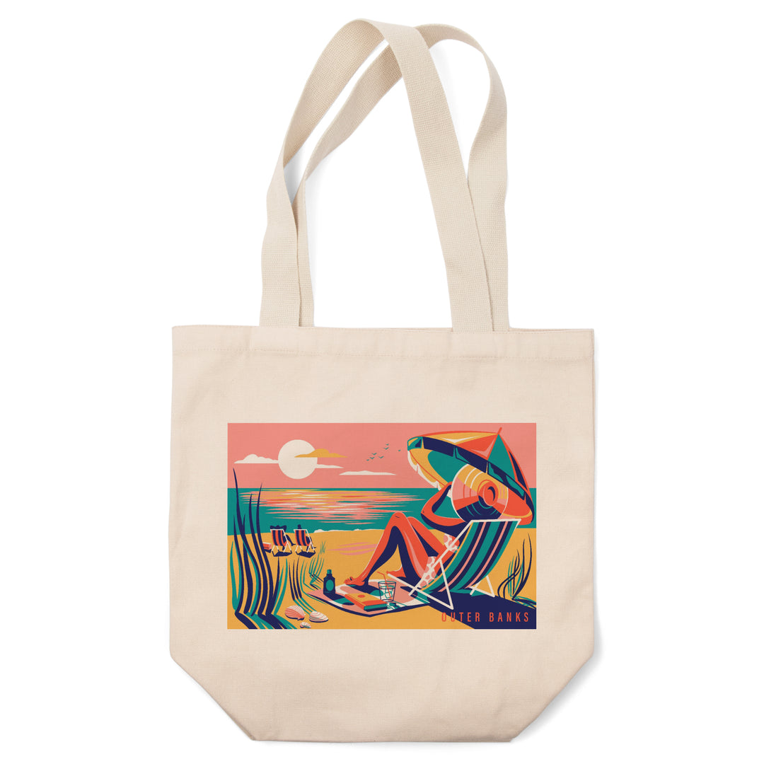 Outer Banks, North Carolina, Beach Bliss Collection, Woman at the Beach, Lantern Press Artworkene, Tote Bag