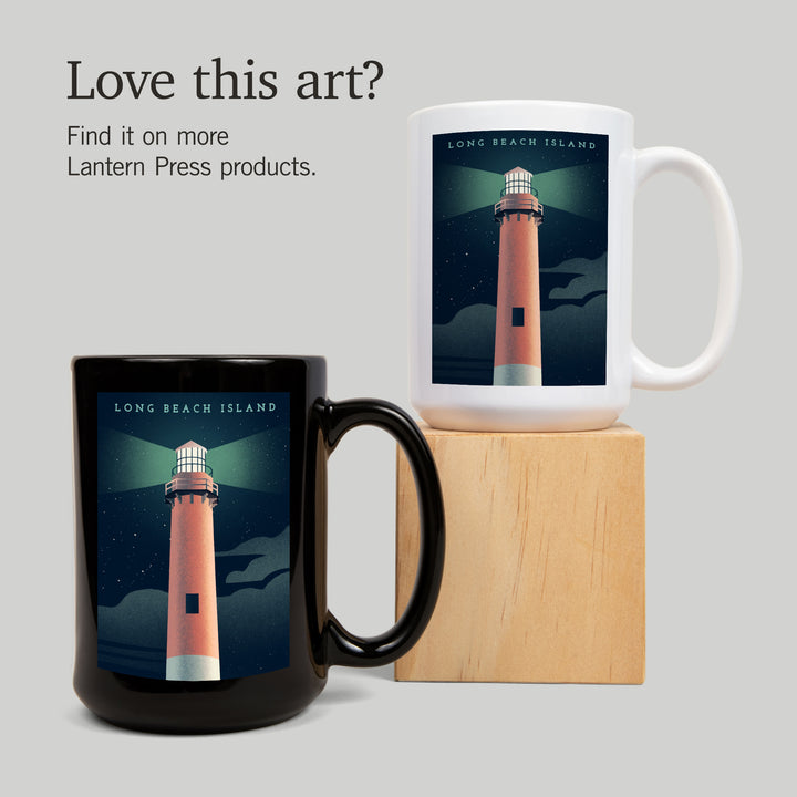 Long Beach Island, New Jersey, Beaming Lighthouse Collection, Lighthouse at Night, Ceramic Mug
