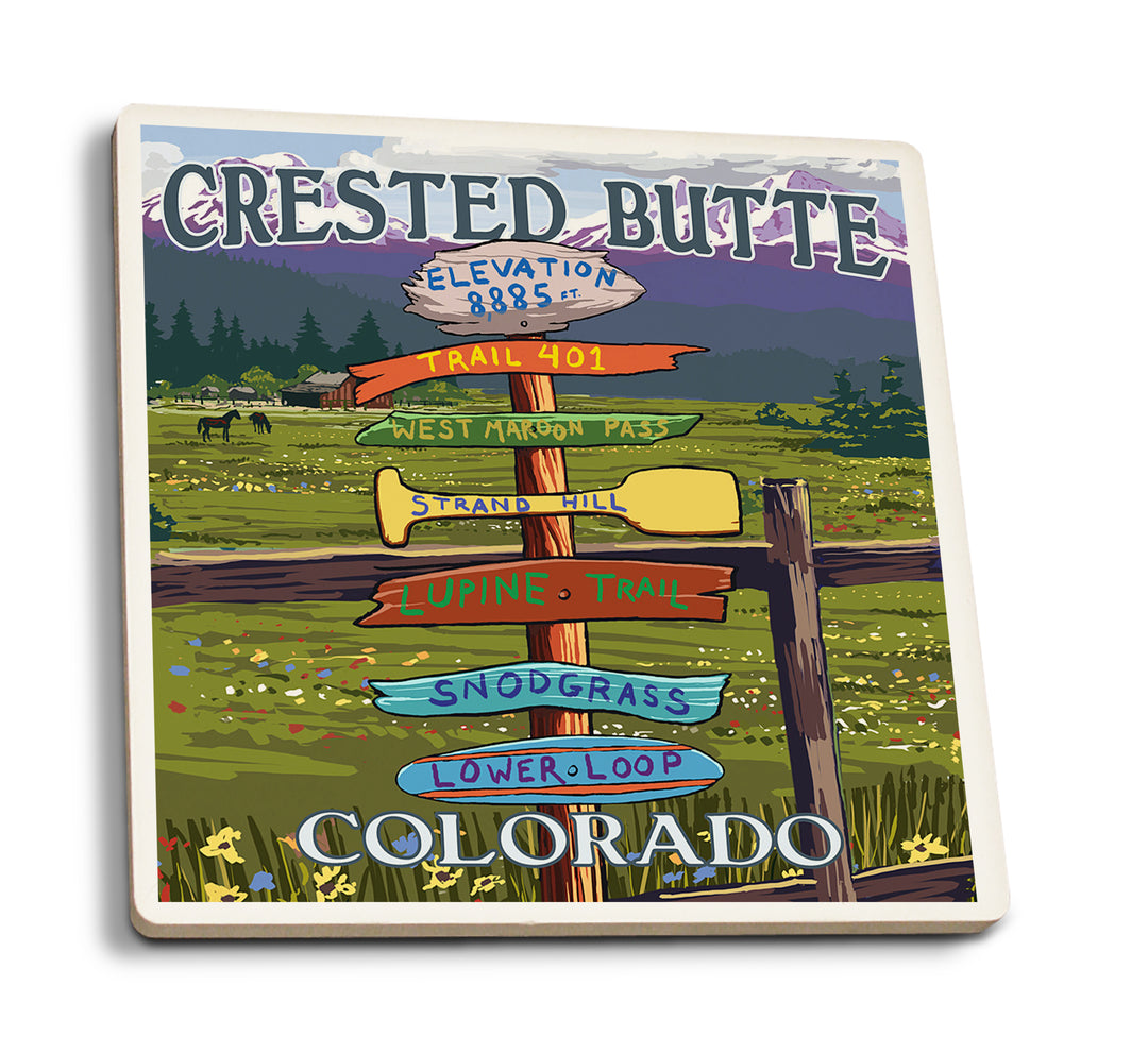 Crested Butte, Colorado, Destination Signpost, Coaster Set