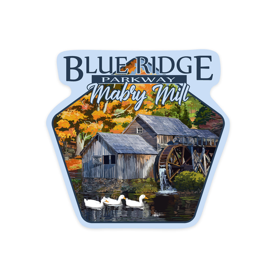 Blue Ridge Parkway, Virginia, Mabry Mill in Fall, Contour, Vinyl Sticker