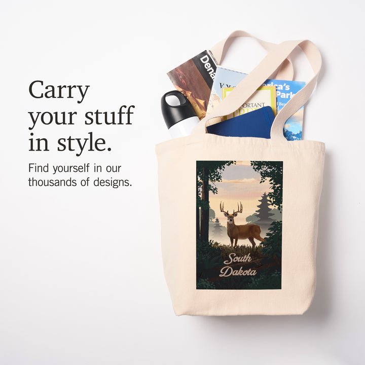 South Dakota, Painterly, Deer and Sunrise, Tote Bag