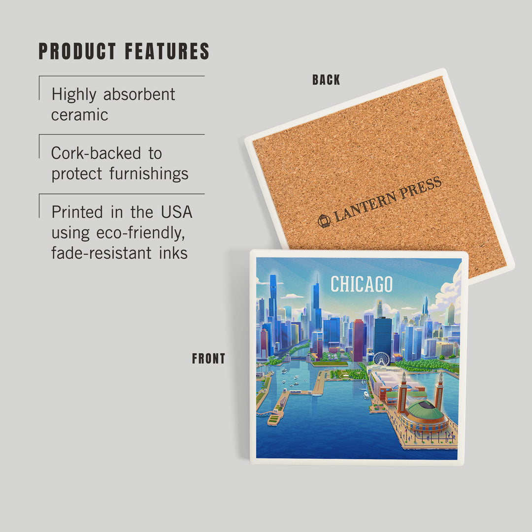 Chicago, Illinois, Lithograph City Series, Coasters