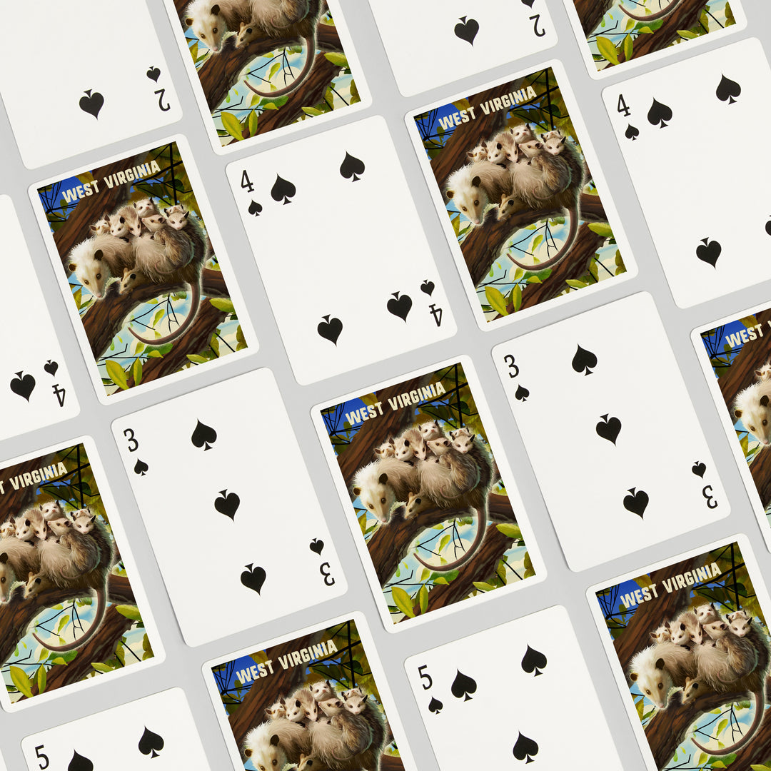 Playing Cards, West Virginia, Possum with Babies, 52 Card Deck with Jokers in Box, Unique Art