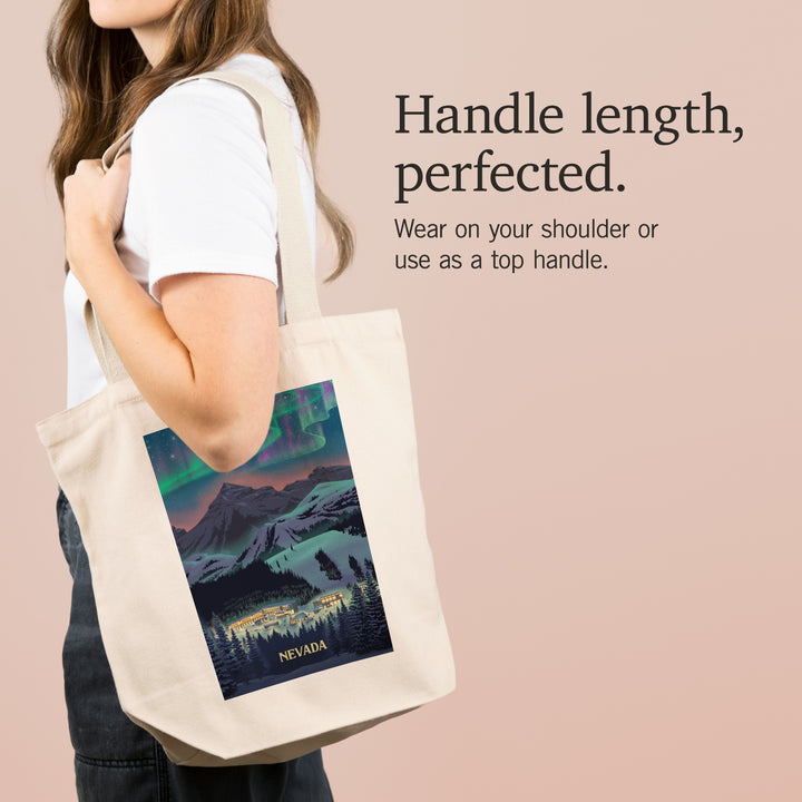 Nevada, Village under Northern Lights, Tote Bag