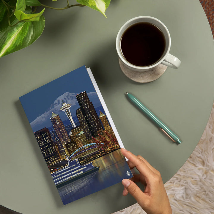 Lined 6x9 Journal, Seattle, Washington, Night Skyline, Image Only, Lay Flat, 193 Pages, FSC paper