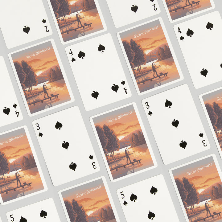 Playing Cards, Pacific Northwest, This is Living, Fishing with Hills, 52 Card Deck with Jokers in Box, Unique Art
