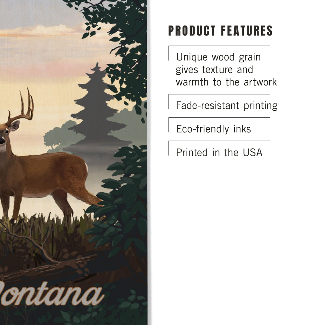 Montana, Painterly, Deer and Sunrise, Wood Sign and Postcards