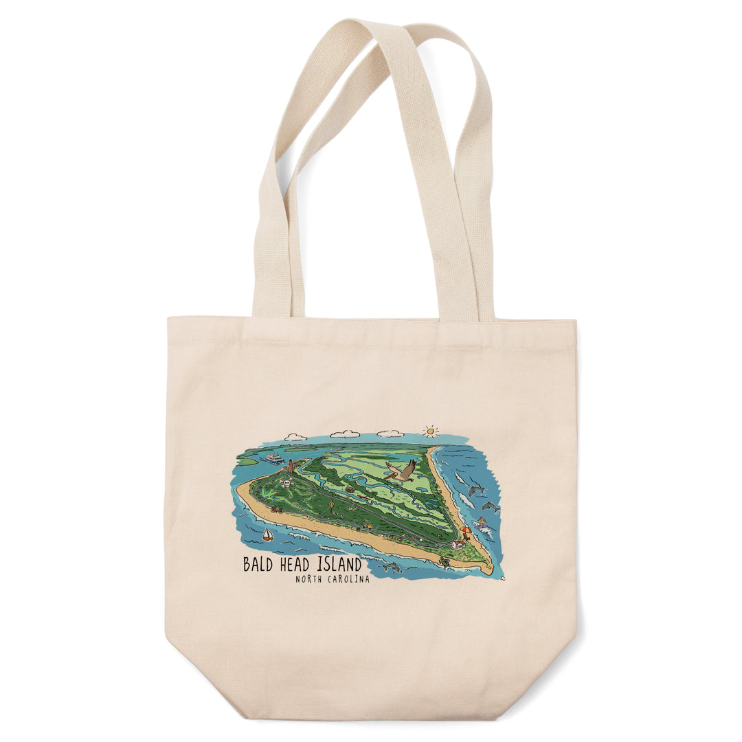Bald Head Island, North Carolina, Line Drawing, Lantern Press Artwork, Tote Bag