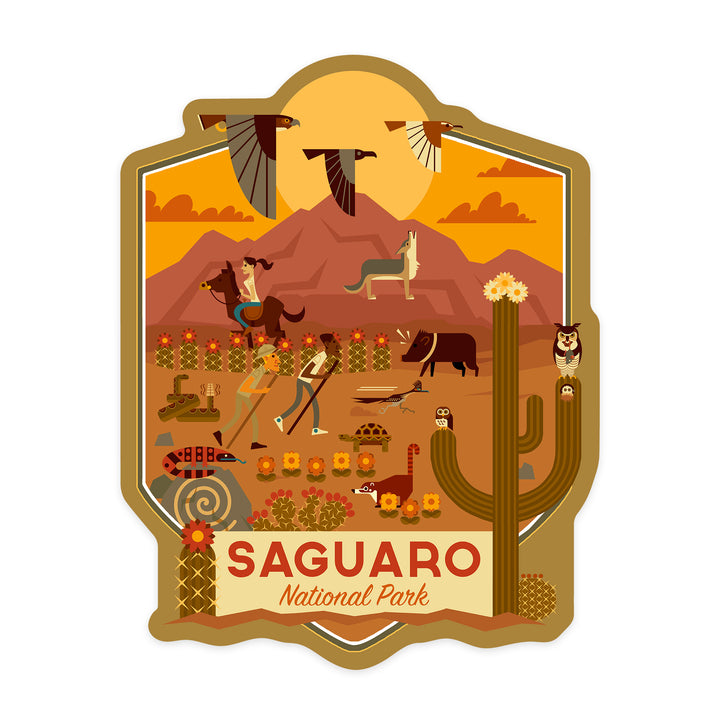 Saguaro National Park, Arizona, Geometric National Park Series, Contour, Lantern Press Artwork, Vinyl Sticker
