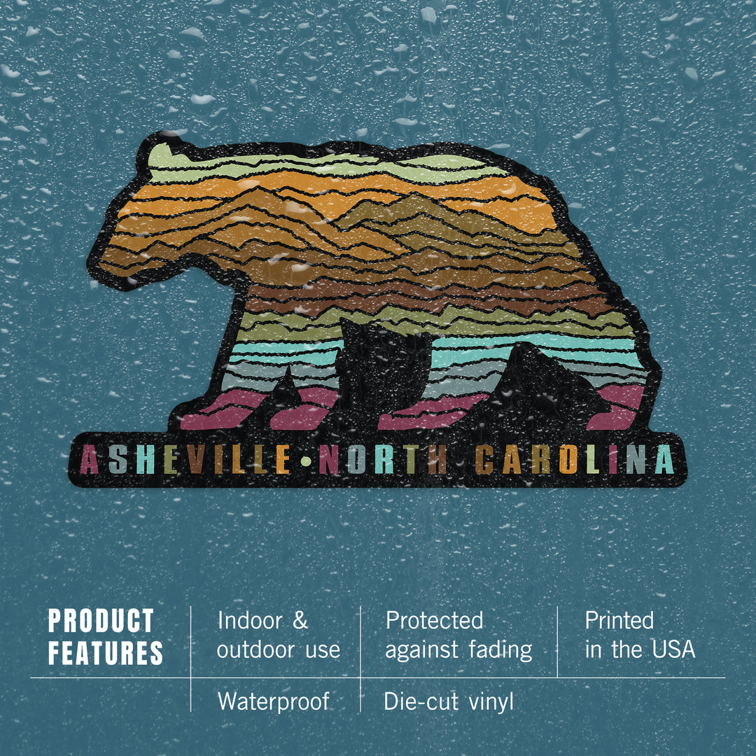 Asheville, North Carolina, Wander More, Bear, Contour, Vinyl Sticker