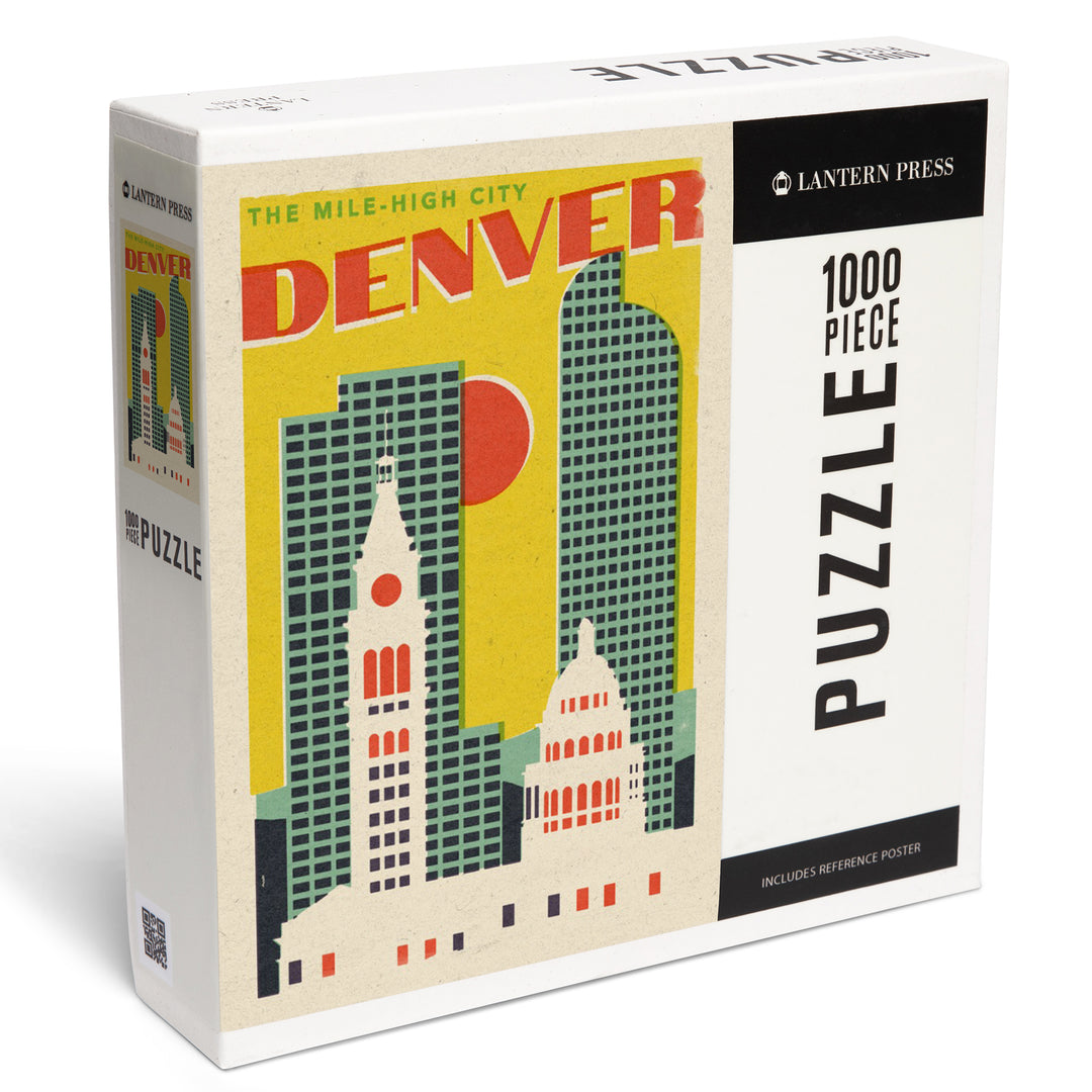 Denver, Colorado, Woodblock City Series, Skyline, 1000 Piece Jigsaw Puzzle