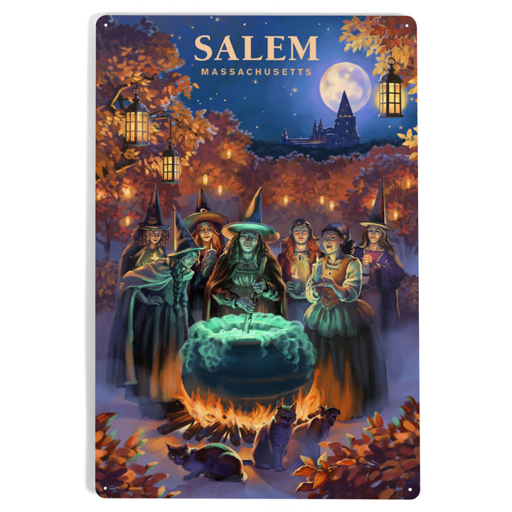 Salem, Massachusetts, Oil Painting, Witch's, 12x18 Metal Sign