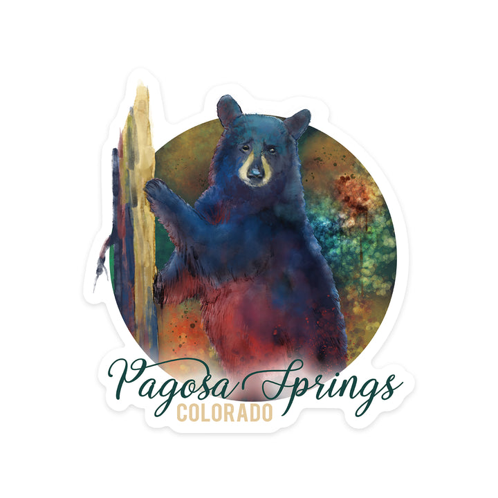 Pagosa Springs, Colorado, Black Bear, Watercolor, Contour, Vinyl Sticker