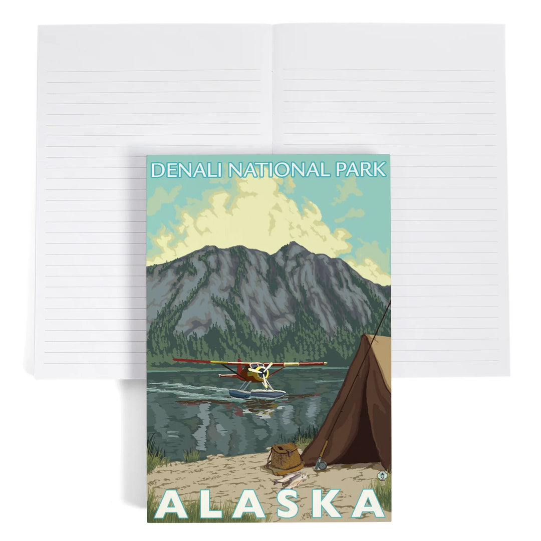 Lined 6x9 Journal, Denali National Park, Alaska, Bush Plane and Fishing, Lay Flat, 193 Pages, FSC paper