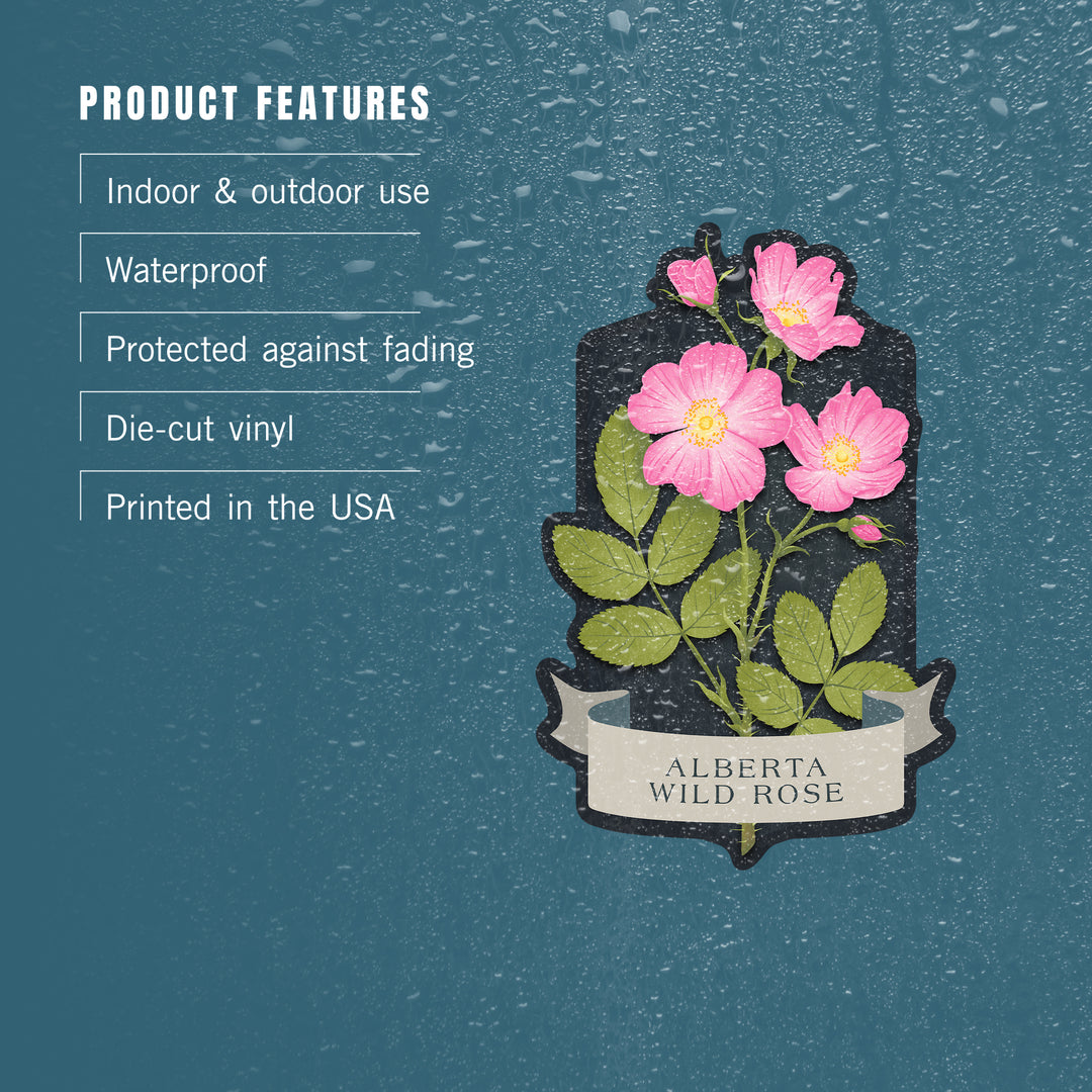 Vintage Flora Noir, Alberta Wild Rose, Vinyl Sticker