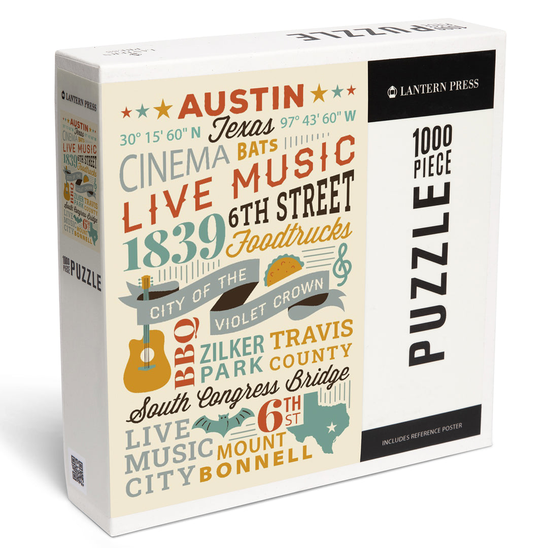 Austin, Texas, Typography Stacked, City Series, 1000 Piece Jigsaw Puzzle