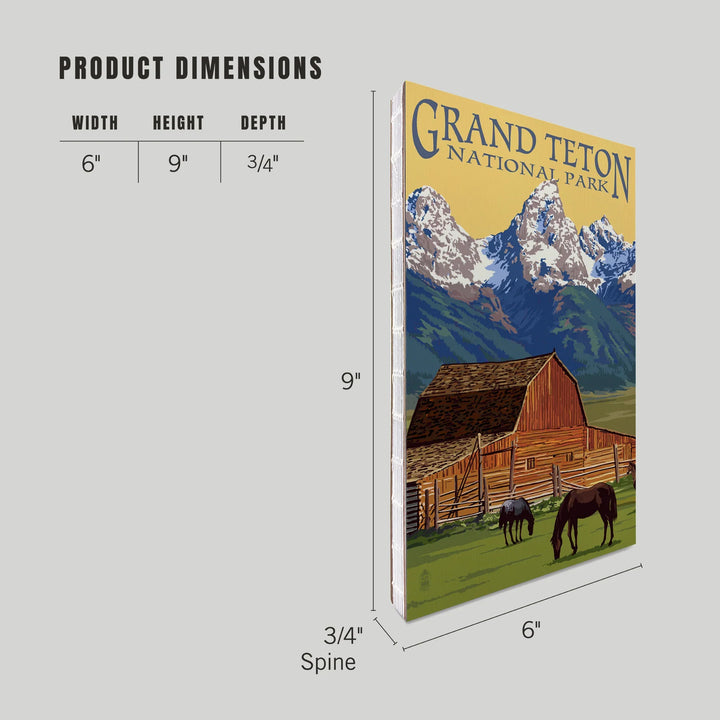 Lined 6x9 Journal, Grand Teton National Park, Wyoming, Barn and Mountains, Lay Flat, 193 Pages, FSC paper