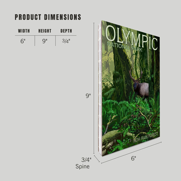 Lined 6x9 Journal, Olympic National Park, Washington, Hoh Rain Forest and Elk, Lay Flat, 193 Pages, FSC paper