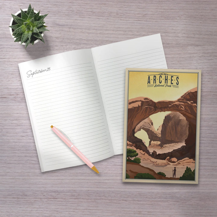 Lined 6x9 Journal, Arches National Park, Utah, Double Arch, Litho, Lay Flat, 193 Pages, FSC paper