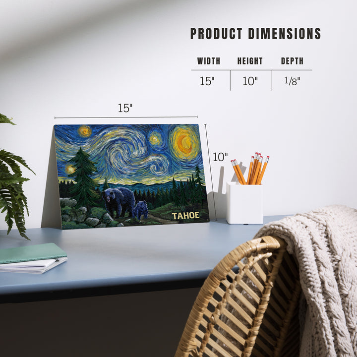 Lake Tahoe, California, Starry Night, Black Bear and Cub, Wood Signs and Postcards