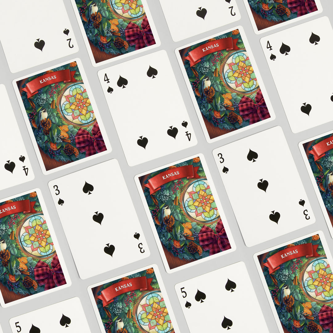 Playing Cards, Kansas, Front Door with Wreath, 52 Card Deck with Jokers in Box, Unique Art