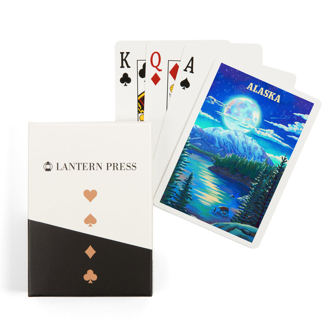 Playing Cards, Alaska, Oil Painting, Lake and Super Moon, 52 Card Deck with Jokers in Box, Unique Art