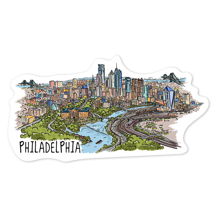 Philadelphia, Pennsylvania, Line Drawing, Contour, Vinyl Sticker