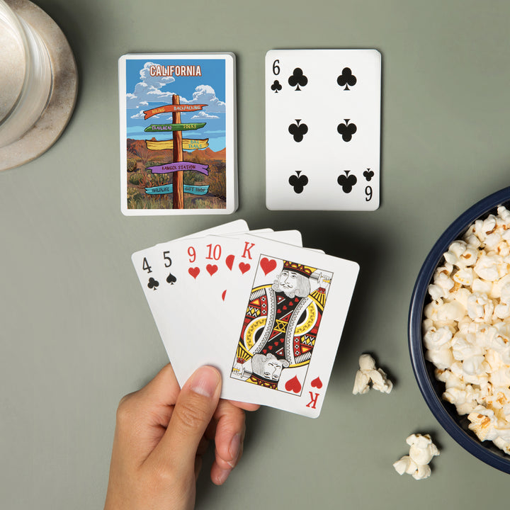 Playing Cards, California, Signpost, Desert, 52 Card Deck with Jokers in Box, Unique Art