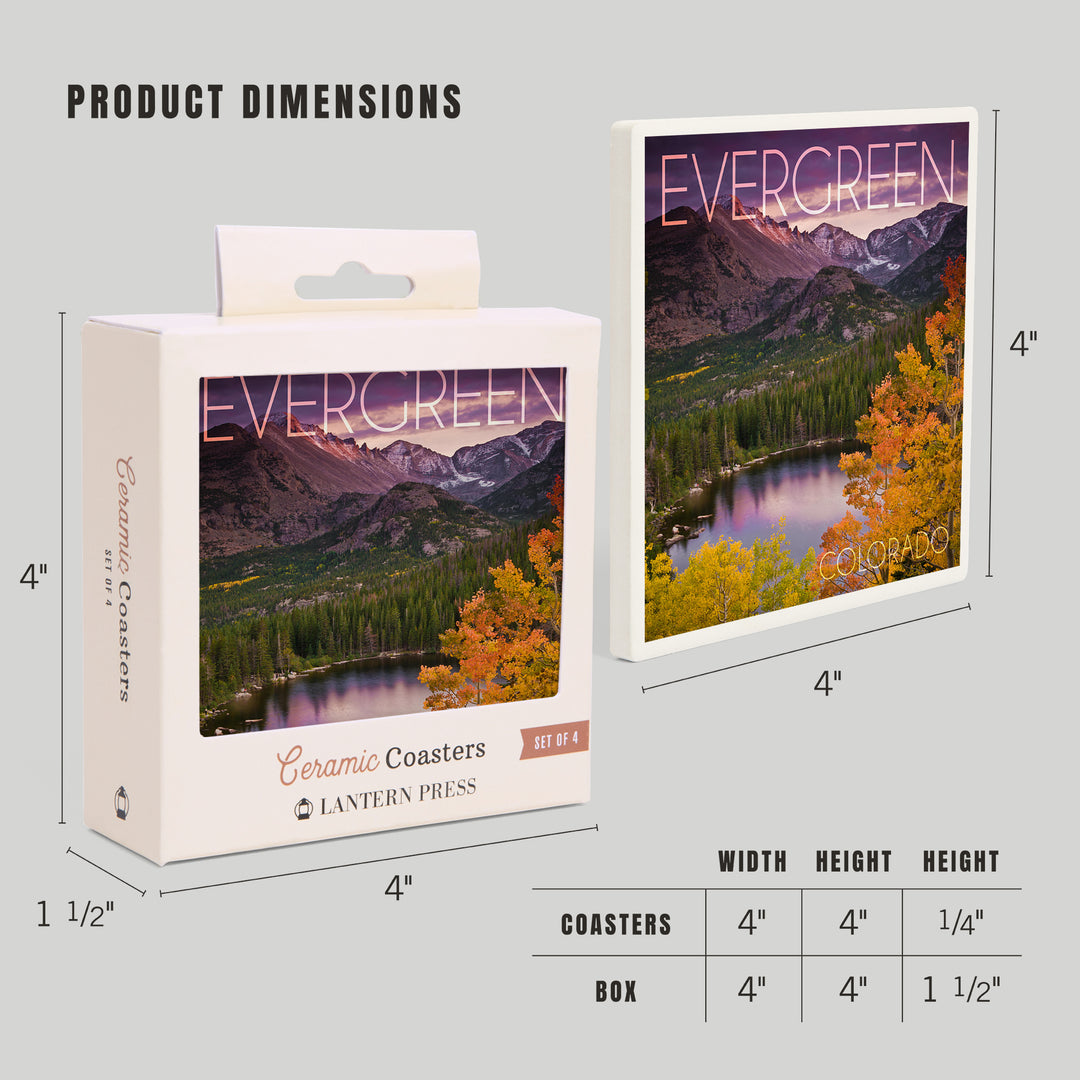 Evergreen, Colorado, Rocky Mountain National Park, Purple Sunset and Lake, Photography, Coasters