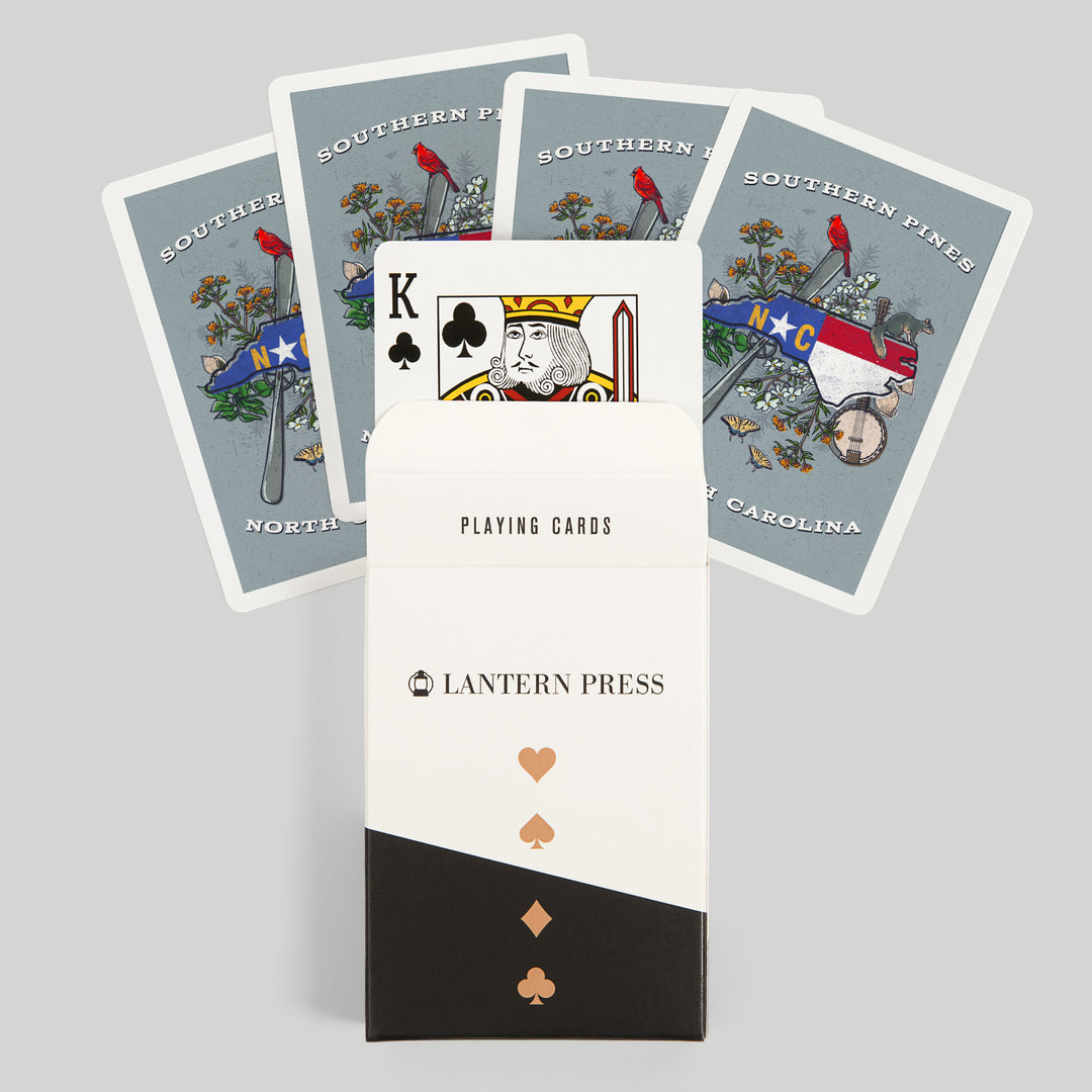 Playing Cards, Southern Pines, North Carolina, State Treasure Trove, 52 Card Deck with Jokers in Box, Unique Art
