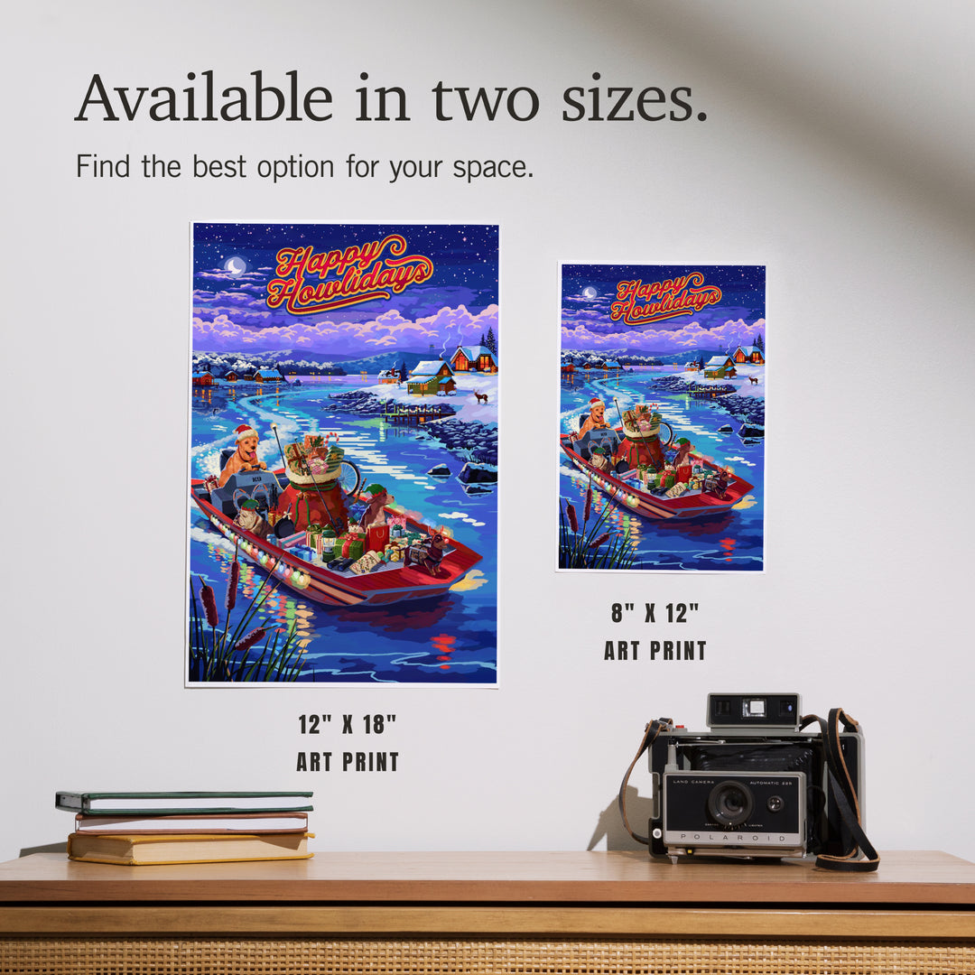Happy Howlidays, Painterly, Santa Dog and Helpers, Art & Giclee Prints