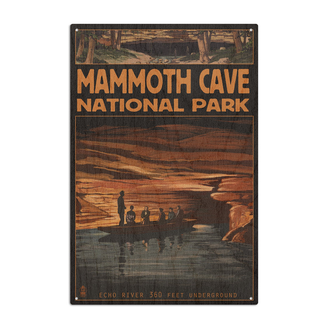 Mammoth Cave National Park, Kentucky, Echo River, Wood Signs and Postcards - Lantern Press