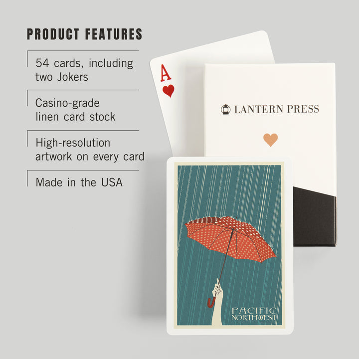 Playing Cards, Pacific Northwest, Umbrella Letterpress, 52 Card Deck with Jokers in Box, Unique Art