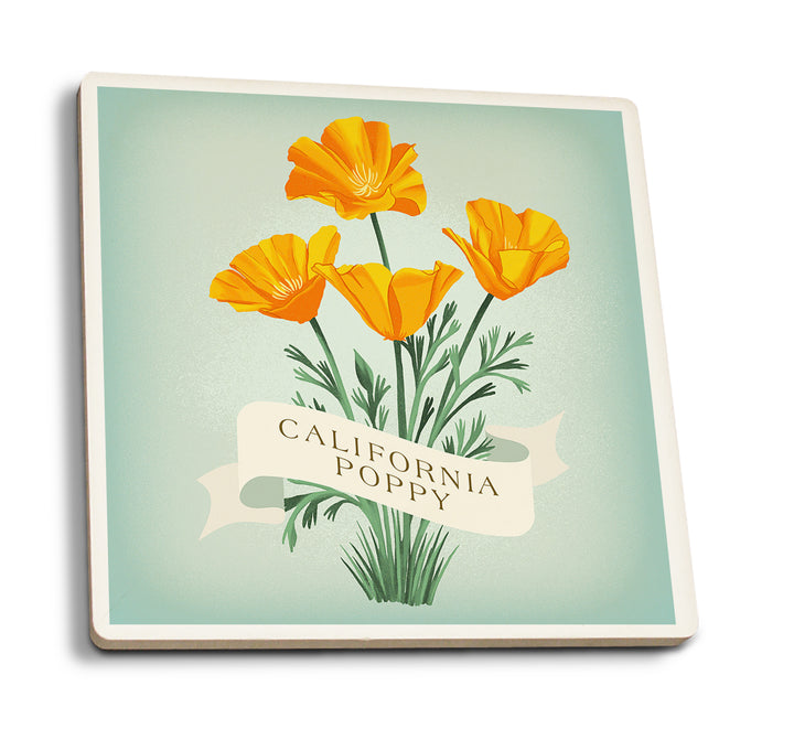 California Poppy, Vintage Flora, Contour, Coaster Set