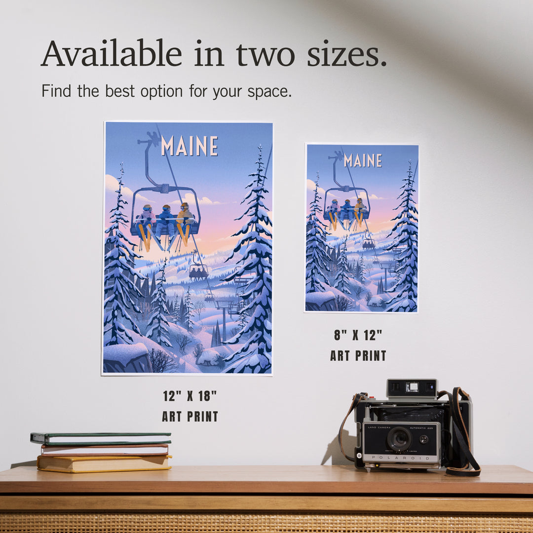 Maine, Chill on the Uphill, Ski Lift, Art & Giclee Prints - Lantern Press