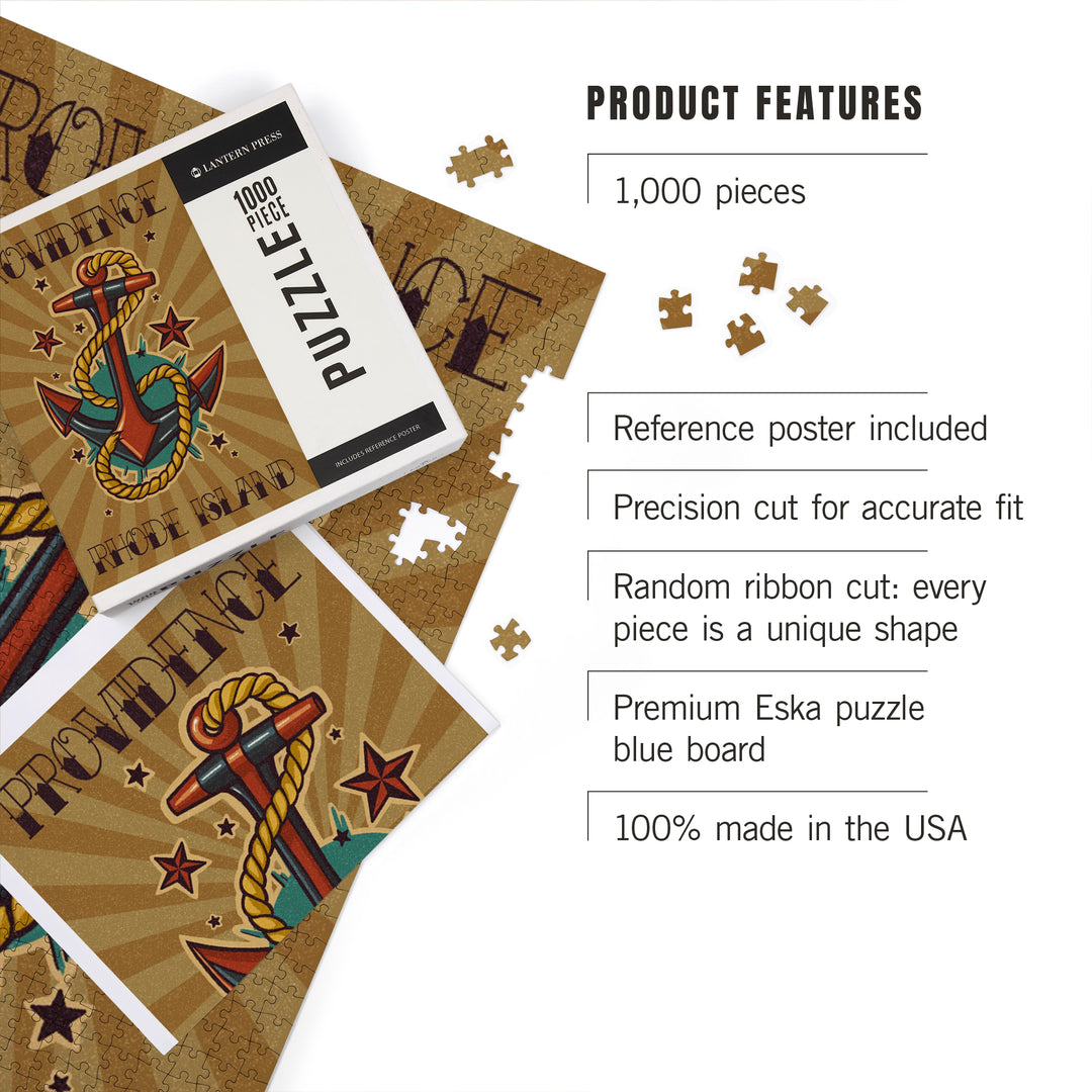 Providence, Rhode Island, Letterpress, Anchor, 1000 Piece Jigsaw Puzzle