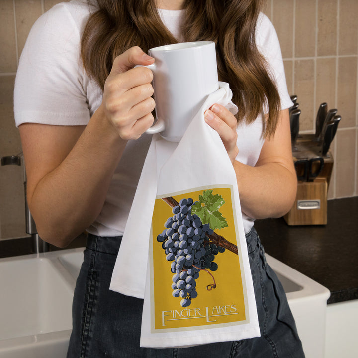 Finger Lakes, New York, Wine Grapes, Letterpress, Organic Cotton Kitchen Tea Towels