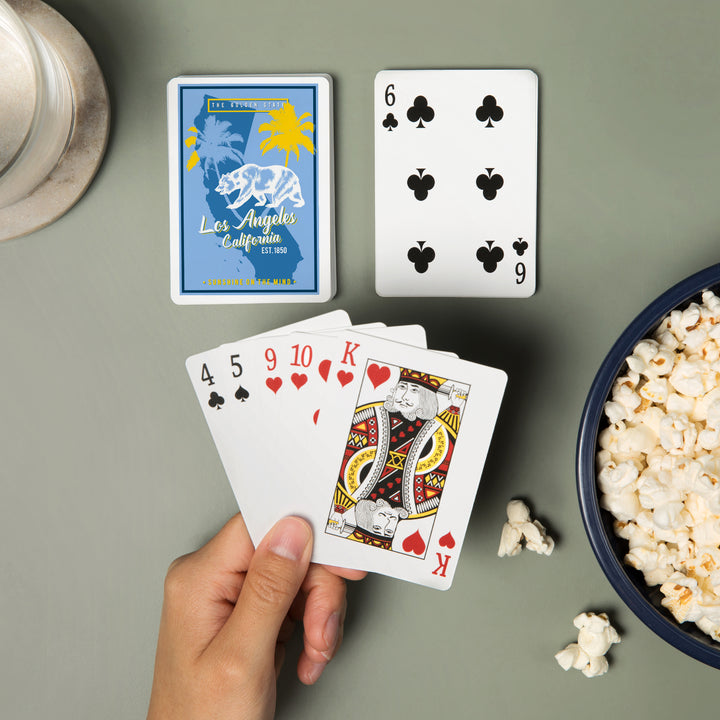 Playing Cards, Los Angeles, California, State Outline, Urban Traveler, Blue and Yellow, 52 Card Deck with Jokers in Box, Unique Art